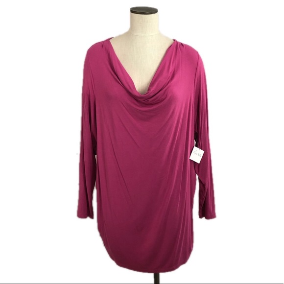 Kate Hill Top Sz 3X Rayon Pink NWT Drape Neck Blouse Long Sleeve - Picture 1 of 11